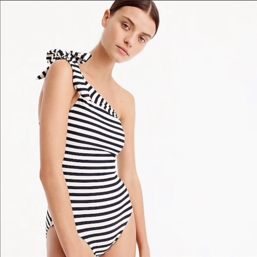 BNWOT J.Crew one shoulder striped swimsuit